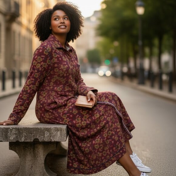 NATURAL LIFE Dresses & Skirts - Natural Life Christa Midi Dress Floral Cranberry Cotton Boho NWT XL